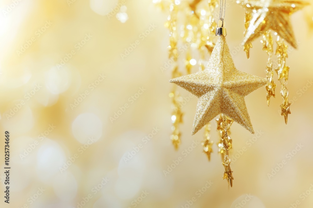 Sparkling golden star twinkling decorations bokeh background Sparkling golden star twinkling decorations bokeh background