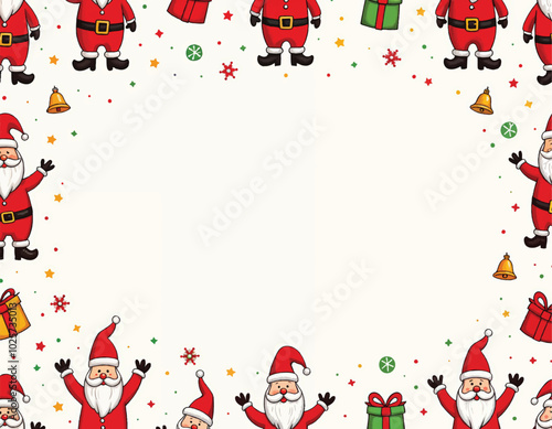 a christmas card vector with santa claus figurines and christmas ornaments decorations arround it