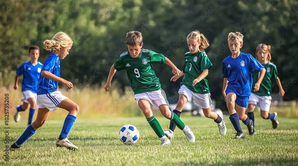 Energetic Youth Soccer Match: Thrilling Action on the Field Energetic Youth Soccer Match: Thrilling Action on the Field