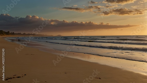 Wallpaper Mural Peaceful Empty Shoreline at Dusk with Golden Sand and Ocean Views Torontodigital.ca