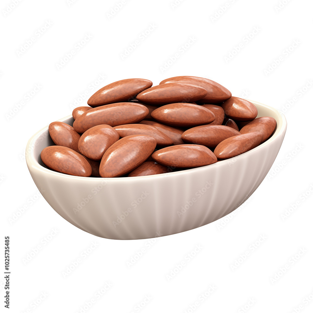 Bowl Of Chocolate Covered Almonds In A Simple White Ceramic Dish Bowl Of Chocolate Covered Almonds In A Simple White Ceramic Dish