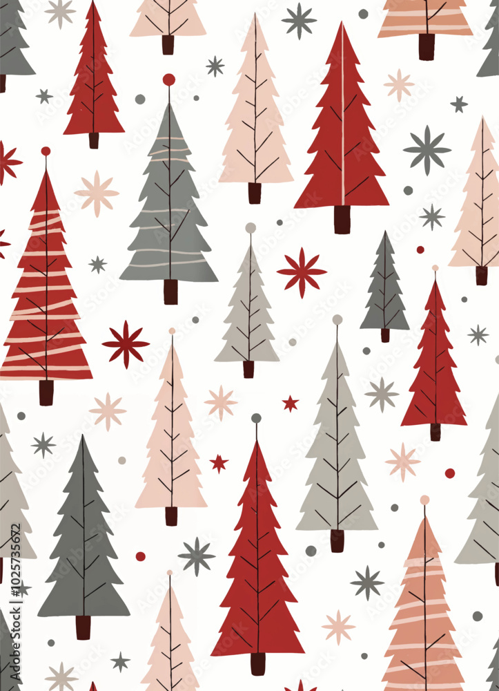 vector pattern of christmas trees and stars with christmas ornaments decorations on white background vector pattern of christmas trees and stars with christmas ornaments decorations on white background