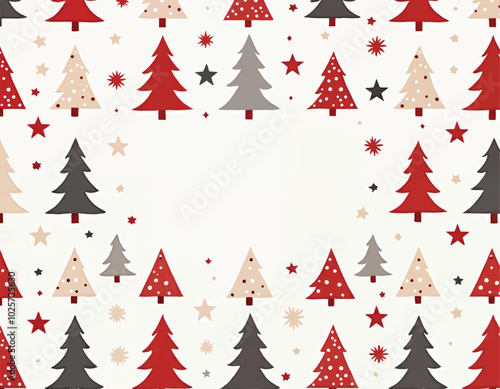 christmas vector background with a pattern of christmas trees and stars with christmas ornaments