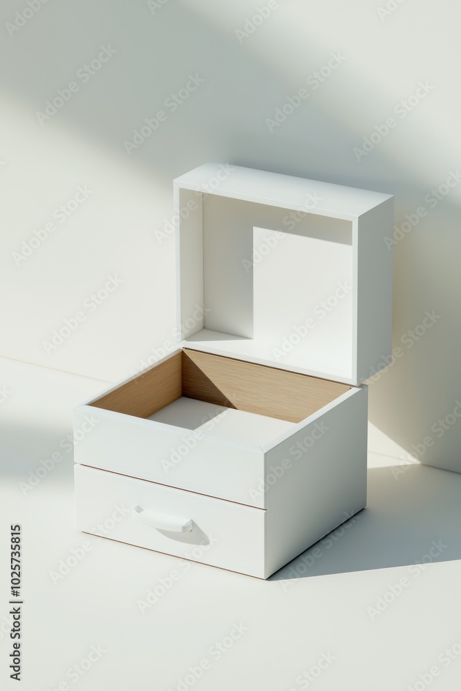 Ideal for gifts, this 3D-rendered white box features a drawer design with a pull-out handle. Ideal for gifts, this 3D-rendered white box features a drawer design with a pull-out handle.