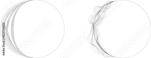 Half Circle lines Border . Crescent moon . Letter c in art line style for your Design . Moon logo  . Moon phase . Semi circles with line edges. From order to chaos . Vector illustration