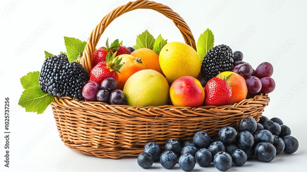 Colorful fruit basket on white isolate background Colorful fruit basket on white isolate background