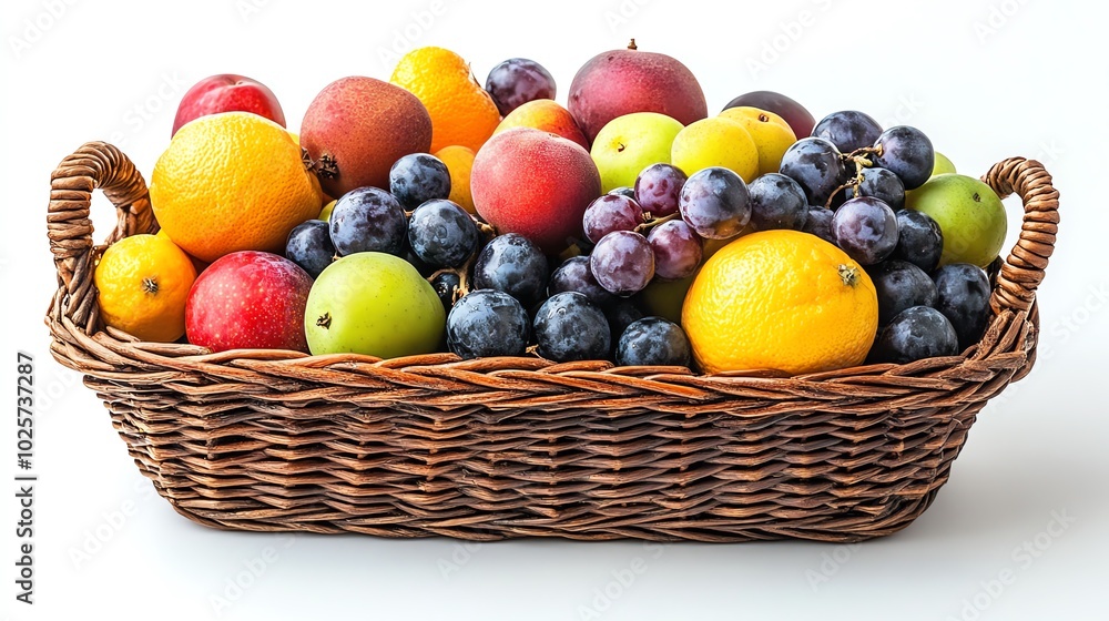 Colorful fruit basket, white isolate background Colorful fruit basket, white isolate background