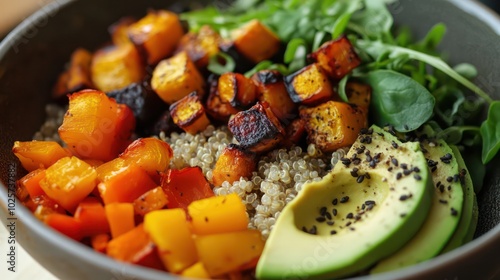 Beginner-friendly vegan meal featuring simple plant-based ingredients like quinoa, roasted vegetables, and avocado for a balanced diet