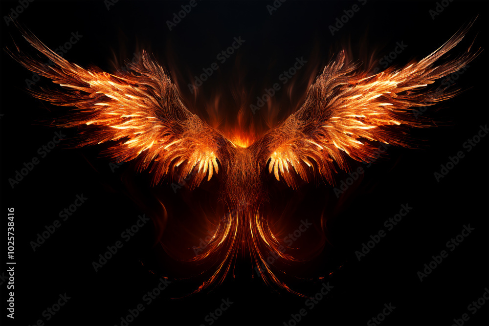 Fototapeta premium wings fire on black background.