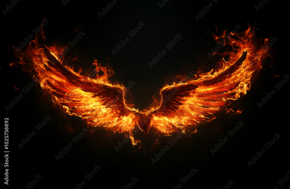 Fototapeta premium wings fire on black background.