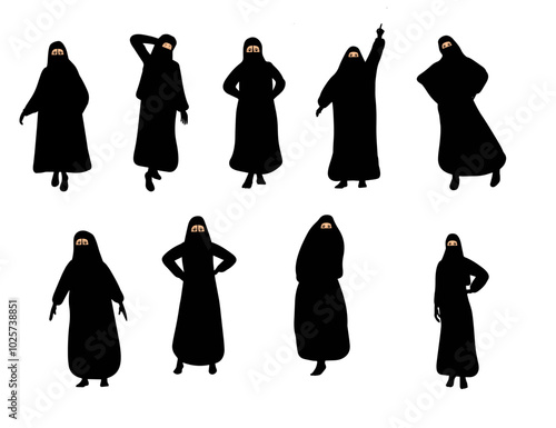 Character Set of Niqab-Wearing Women - Traditional and Modern