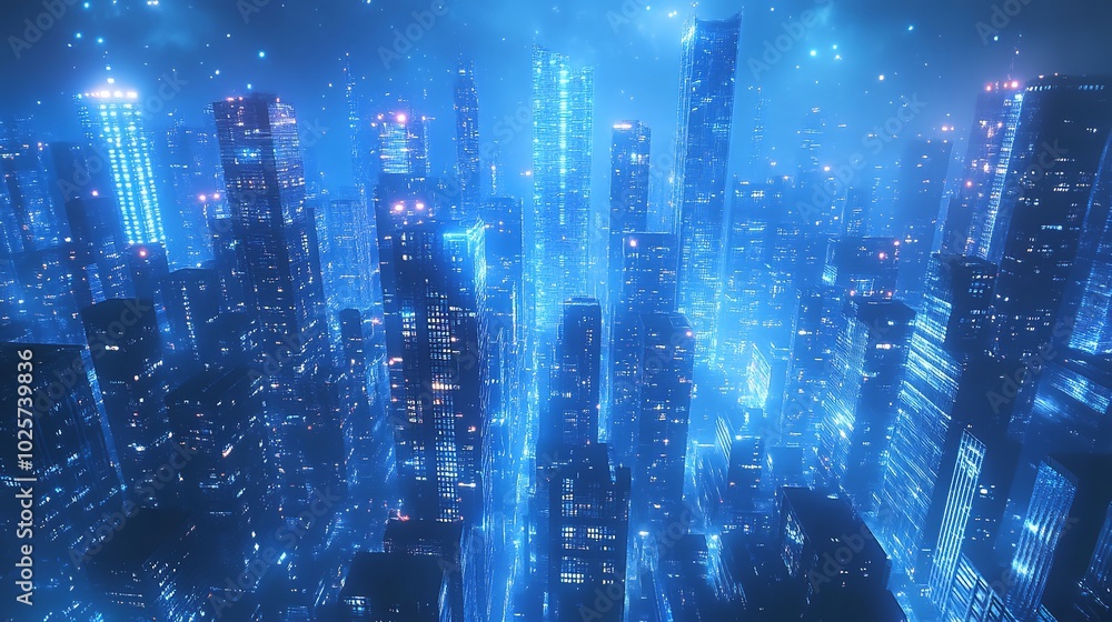 Futuristic cityscape illuminated at night with neon lights and towering skyscrapers, depicting an advanced, technologically-driven urban environment. Futuristic cityscape illuminated at night with neon lights and towering skyscrapers, depicting an advanced, technologically-driven urban environment.