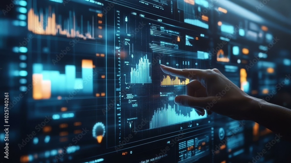 Obraz premium Interactive Technology Interface Showcasing Advanced Data Visualization and Analytics Trends