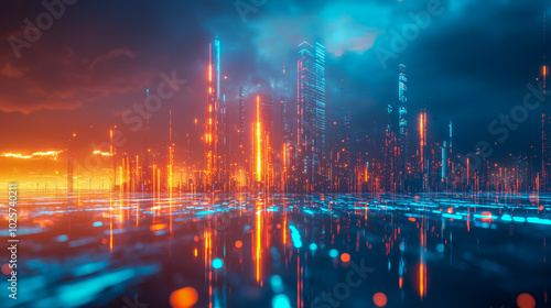 Wallpaper Mural Nighttime view of a technologically advanced city with sleek, illuminated skyscrapers. Premium background for the latest technology needs Torontodigital.ca