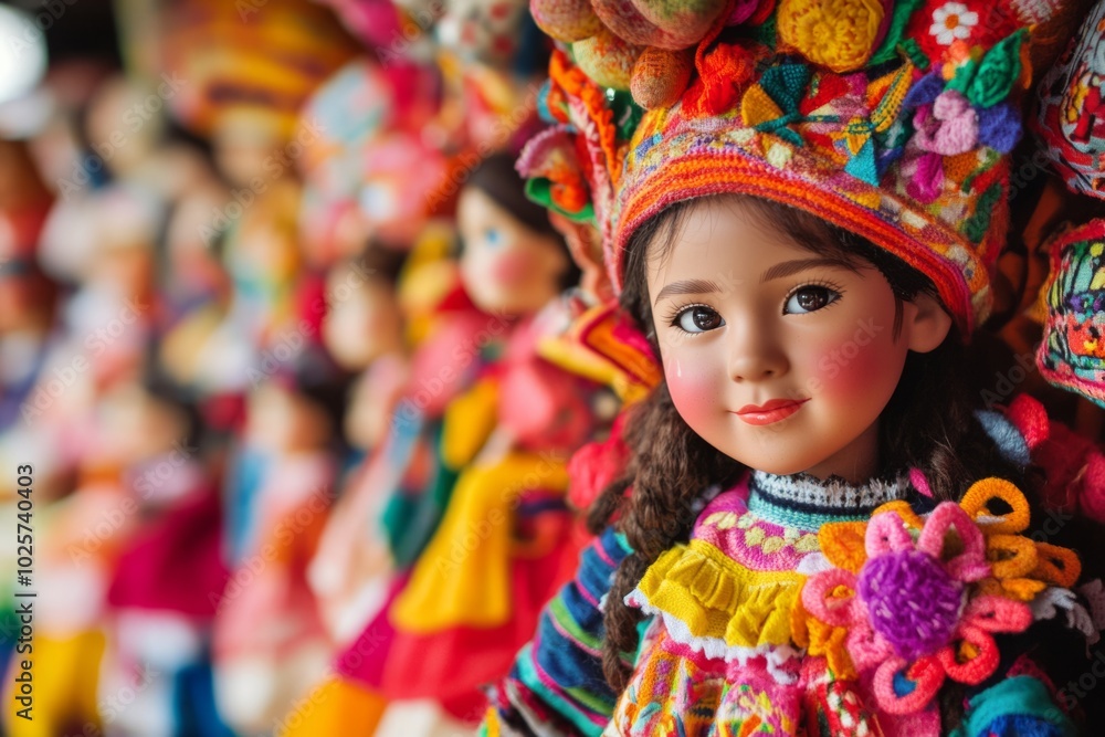 Fototapeta premium Beautifully crafted traditional dolls showcase vibrant colors and intricate designs. These stunning figures represent culture and artistry. Celebrate tradition with these works of art. Generative AI