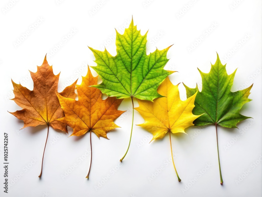 Maple leaves transition from lush green to a palette of decay, symbolizing the poignant transformation that accompanies the change of seasons each year. Maple leaves transition from lush green to a palette of decay, symbolizing the poignant transformation that accompanies the change of seasons each year.