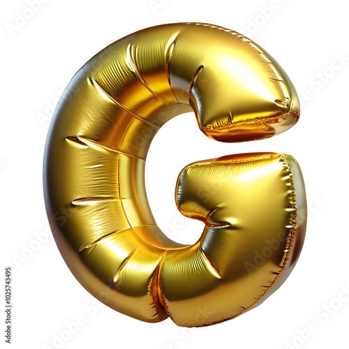 Metallic gold letter G balloon 3D render icon isolated on white background