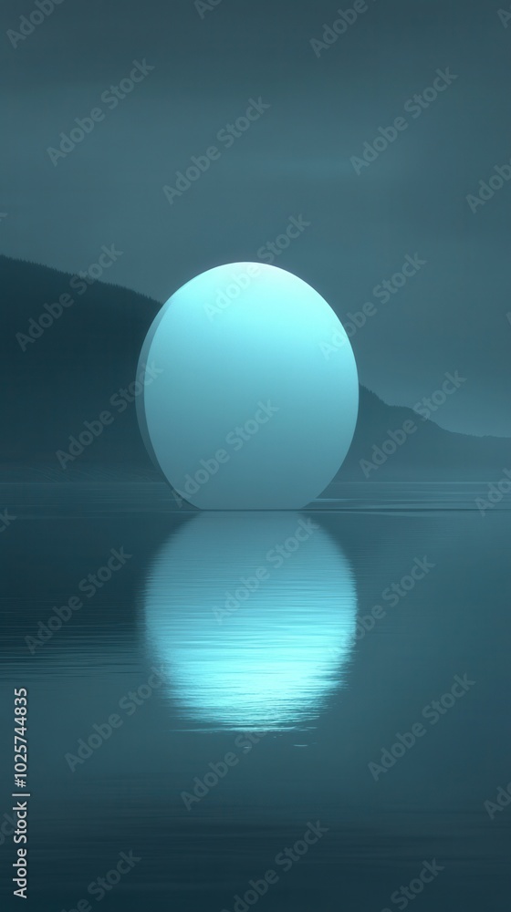 A serene landscape featuring a glowing orb reflecting in calm waters, surrounded by misty hills, creating a tranquil atmosphere. A serene landscape featuring a glowing orb reflecting in calm waters, surrounded by misty hills, creating a tranquil atmosphere.