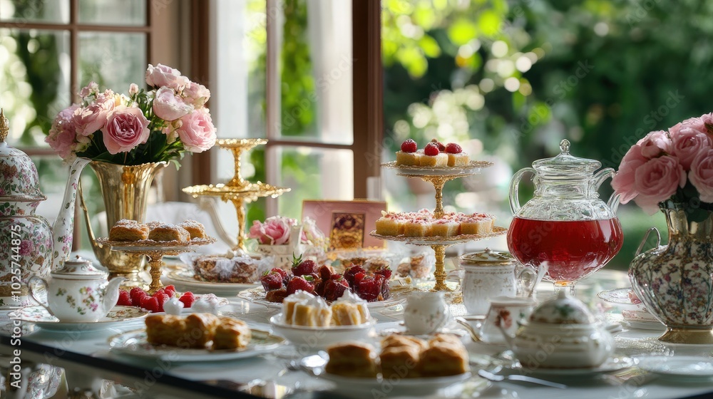 A beautifully set table featuring Turkish sweets like baklava and Turkish delight, alongside a glass of hot Turkish tea. A beautifully set table featuring Turkish sweets like baklava and Turkish delight, alongside a glass of hot Turkish tea.