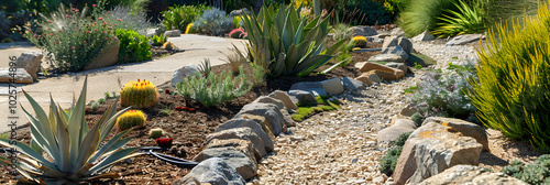 Stunning Xeriscape Garden with Succulents, Cacti and Rock Accents Exemplifying Sustainable Landscape Design photo