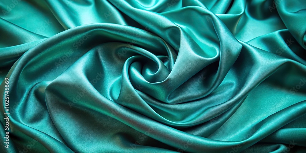 Close-up of luxurious teal silk satin with light green and blue folds Close-up of luxurious teal silk satin with light green and blue folds