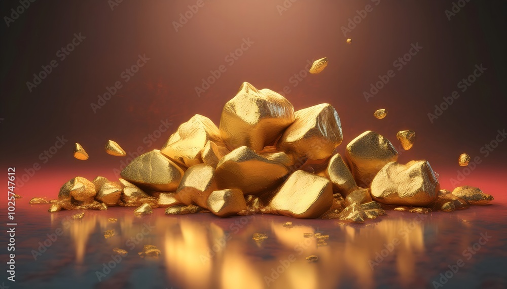A pile of rough and impure gold Shine light on dark background. A pile of rough and impure gold Shine light on dark background.
