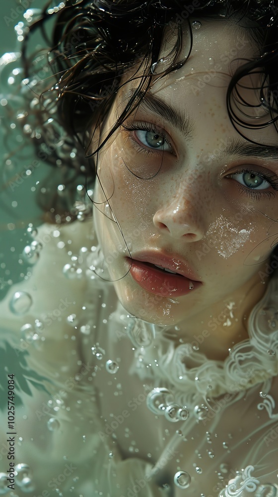 Underwater Portrait: A Woman's Dreamy Gaze Underwater Portrait: A Woman's Dreamy Gaze