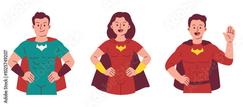 Female and Male Superhero Showing Power