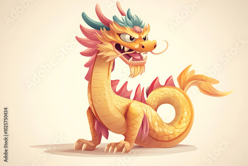 A colorful, cartoon-style dragon with a fierce expression and vibrant scales.