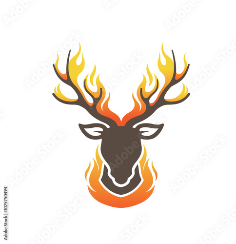 Creative Deer Head and Flame Logo Vector Symbol Illustration