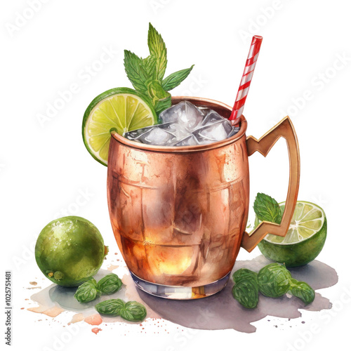 Watercolor illustration of alcohole cocktail isolated on transparent background. photo