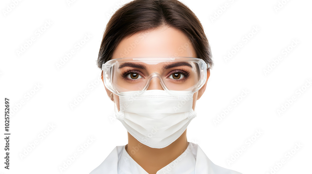 woman scientist wearing face guard mask and protective eyewear, exuding professionalism and determination in her field woman scientist wearing face guard mask and protective eyewear, exuding professionalism and determination in her field