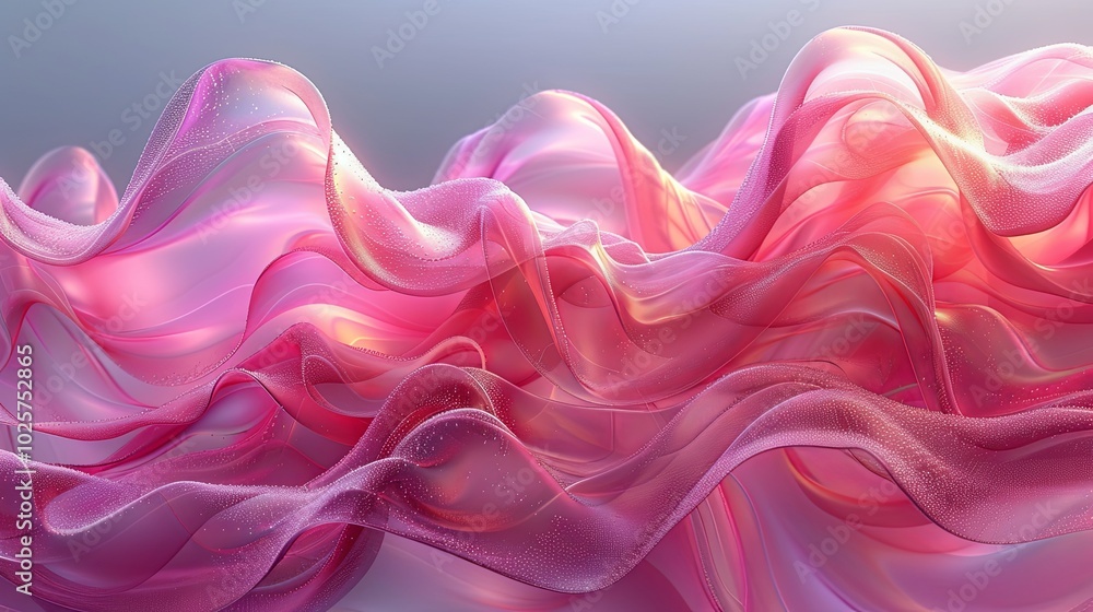 Obraz premium Glass pink waves, curved transparent layers. Abstract background 3d rendering