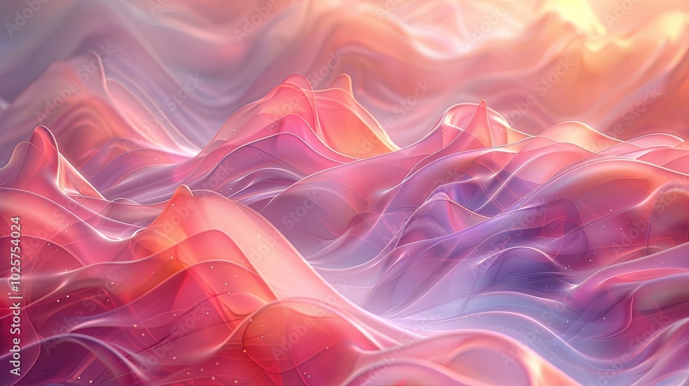 Obraz premium Glass pink waves, curved transparent layers. Abstract background 3d rendering