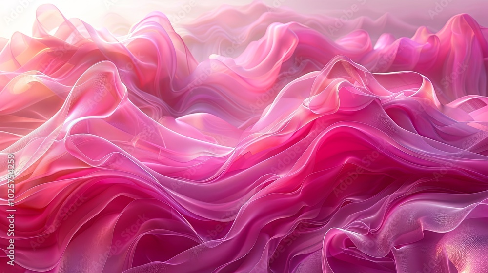 Obraz premium Glass pink waves, curved transparent layers. Abstract background 3d rendering