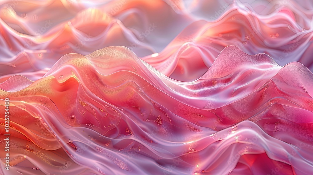 Obraz premium Glass pink waves, curved transparent layers. Abstract background 3d rendering