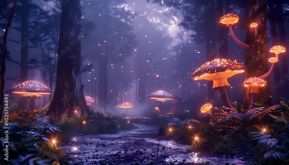 Fantasy landscape with mushrooms in the forest. Fantasy landscape with mushrooms in the forest.