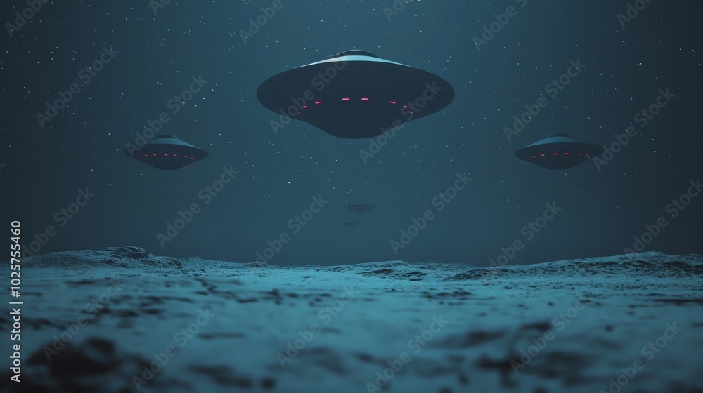 Futuristic landscape with growing devices, technology, imagination