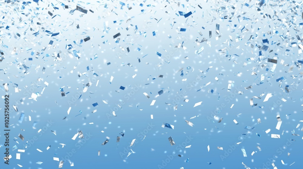 Confetti falling against blue background, festive celebration atmosphere Confetti falling against blue background, festive celebration atmosphere