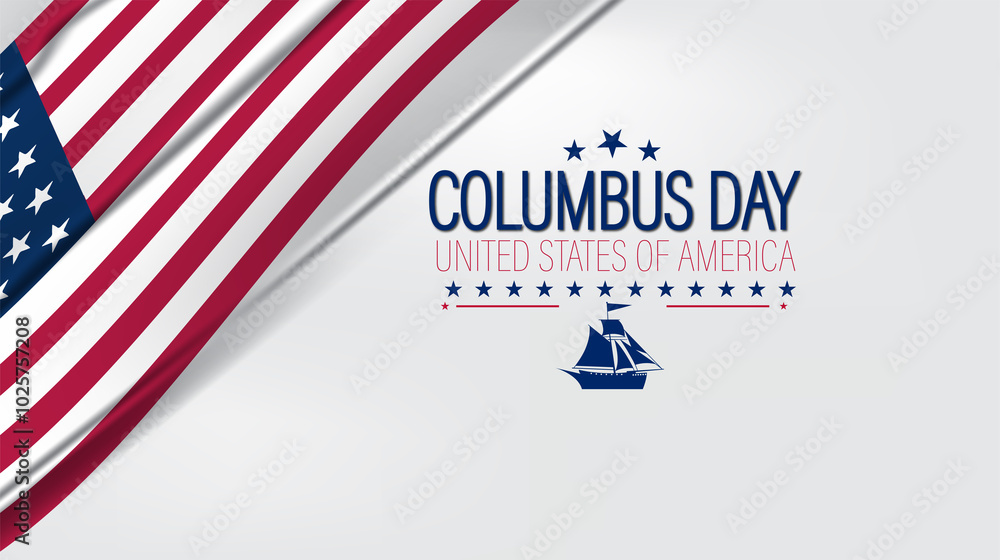 Obraz premium Cheerful Columbus Day scene with the American flag and a sailboat, representing adventure and national pride