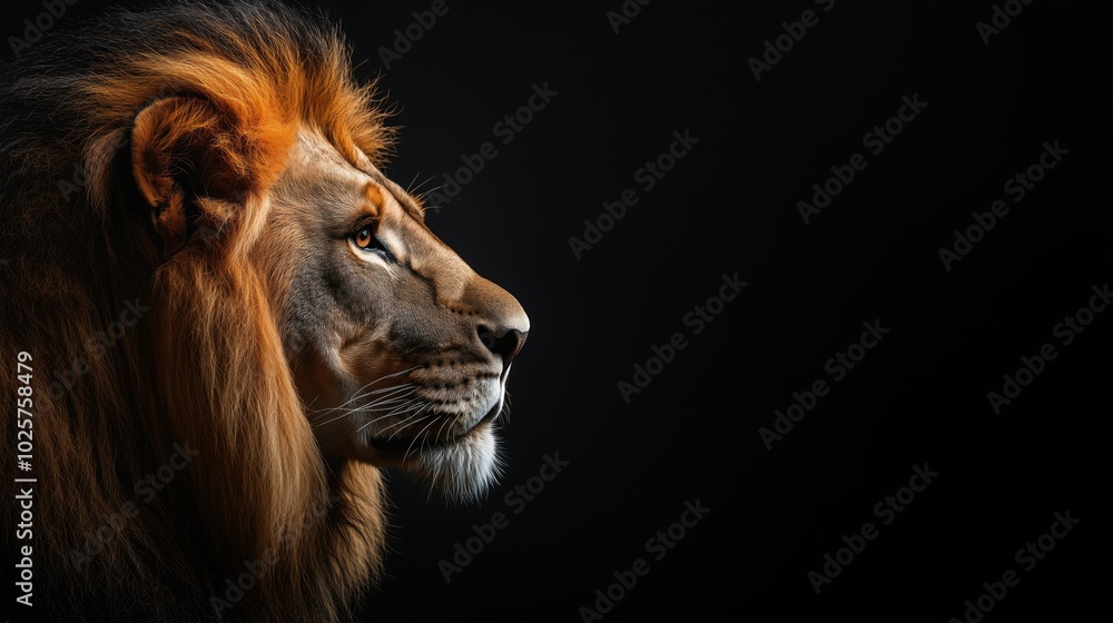 custom made wallpaper toronto digitalMajestic lion profile, detailed fur, intense gaze, dark background