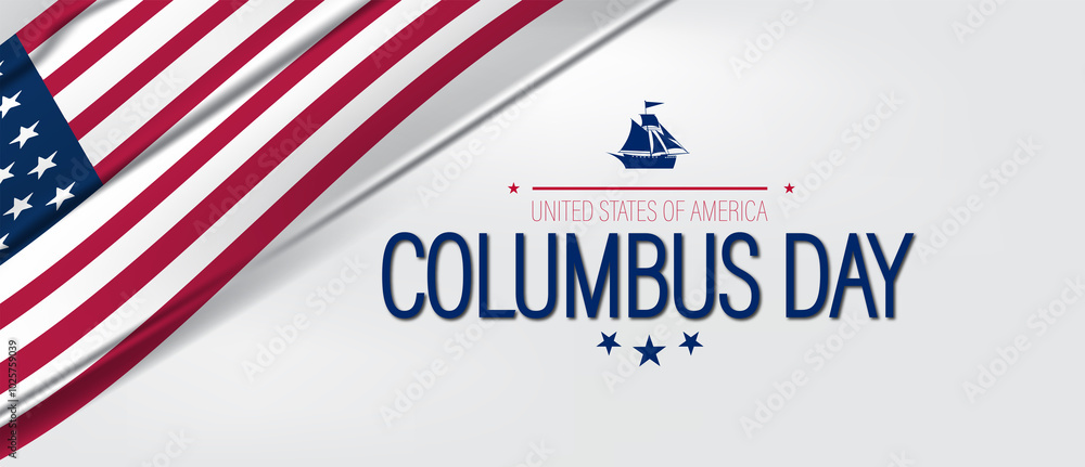 Cheerful Columbus Day scene with the American flag and a sailboat, representing adventure and national pride Cheerful Columbus Day scene with the American flag and a sailboat, representing adventure and national pride