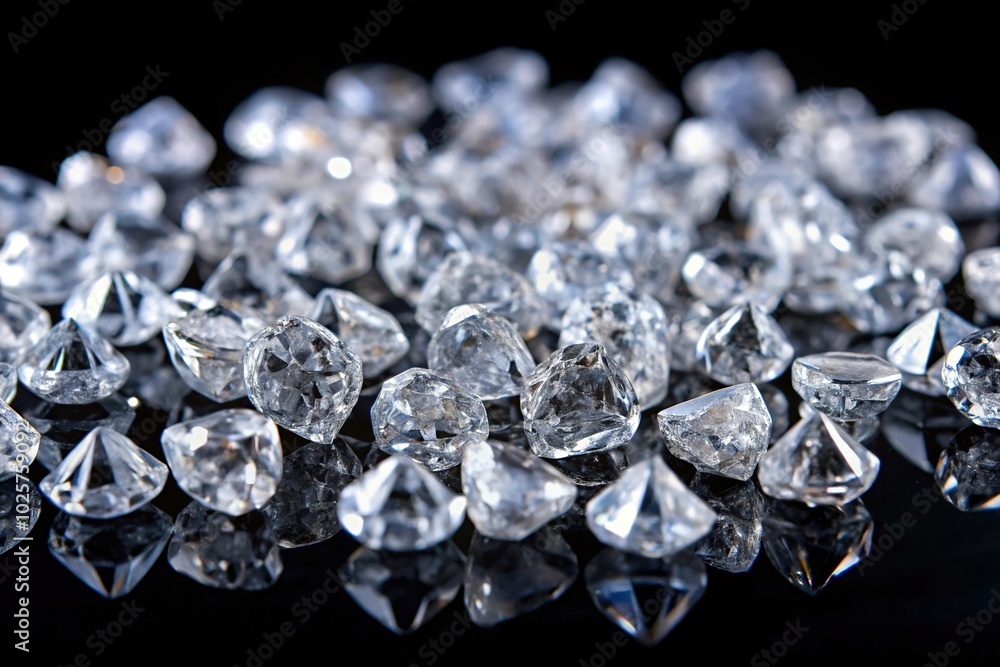 Close-up of raw diamonds on black background Close-up of raw diamonds on black background