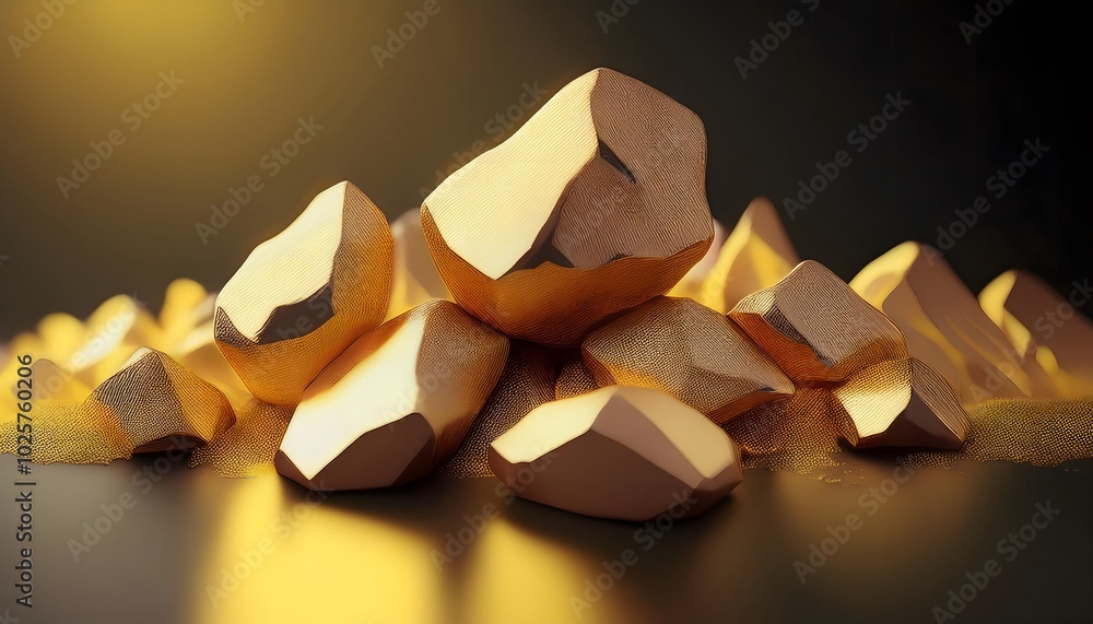 A pile of rough and impure gold Shine light on dark background. A pile of rough and impure gold Shine light on dark background.