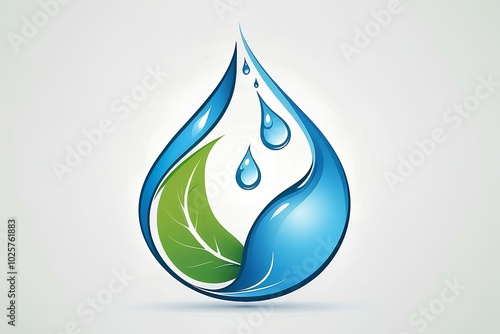 refreshing blue water droplet icon with a green leaf, symbolizing eco-friendly practices and connection to nature