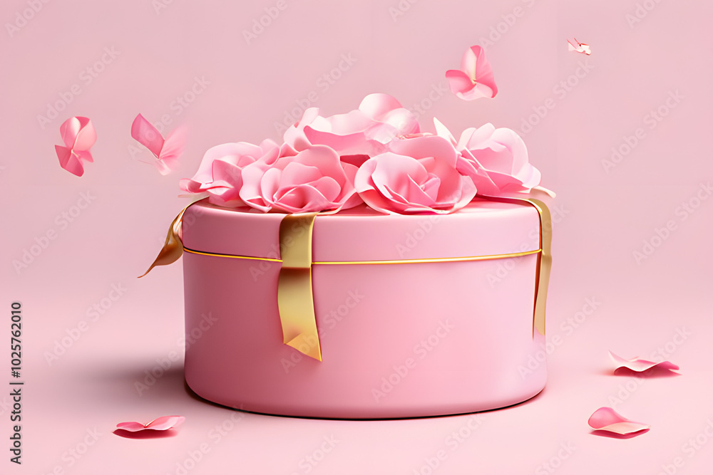 pink rose and gift box on white pink rose and gift box on white