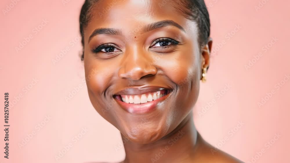 Smiling woman against coral background Smiling woman against coral background