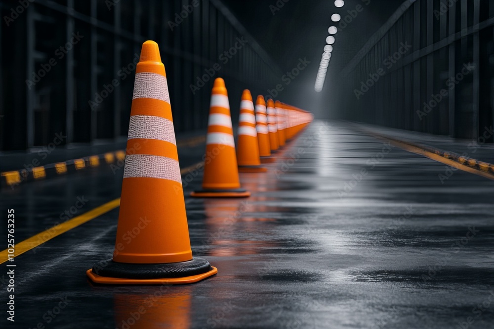 cones in a row or caution sign cones in a row or caution sign