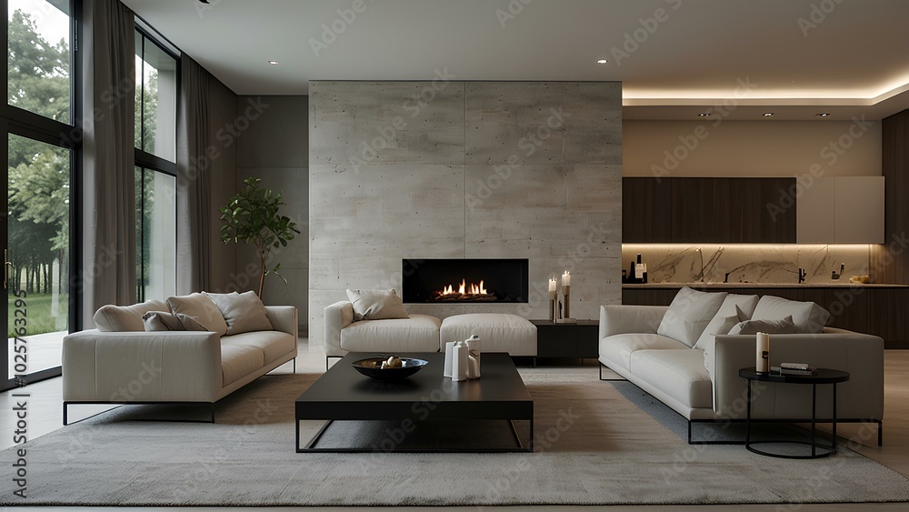 Fototapeta premium Modern Minimalist Living Room with Neutral Colors and Clean Lines
