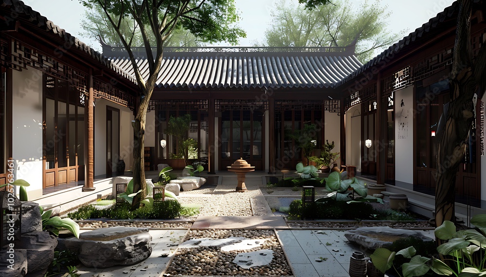 House and garden with lotus House and garden with lotus